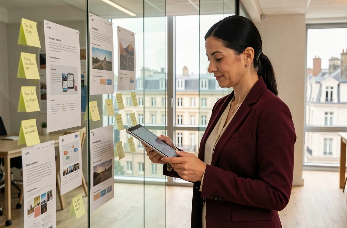 Chef de projet de l'agence Ligeo supervisant le planning de création d'un site web dans les bureaux à Angers