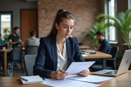 Entrepreneuse étudiant les aides financières pour créateurs d'entreprise en 2026 dans un espace de coworking moderne