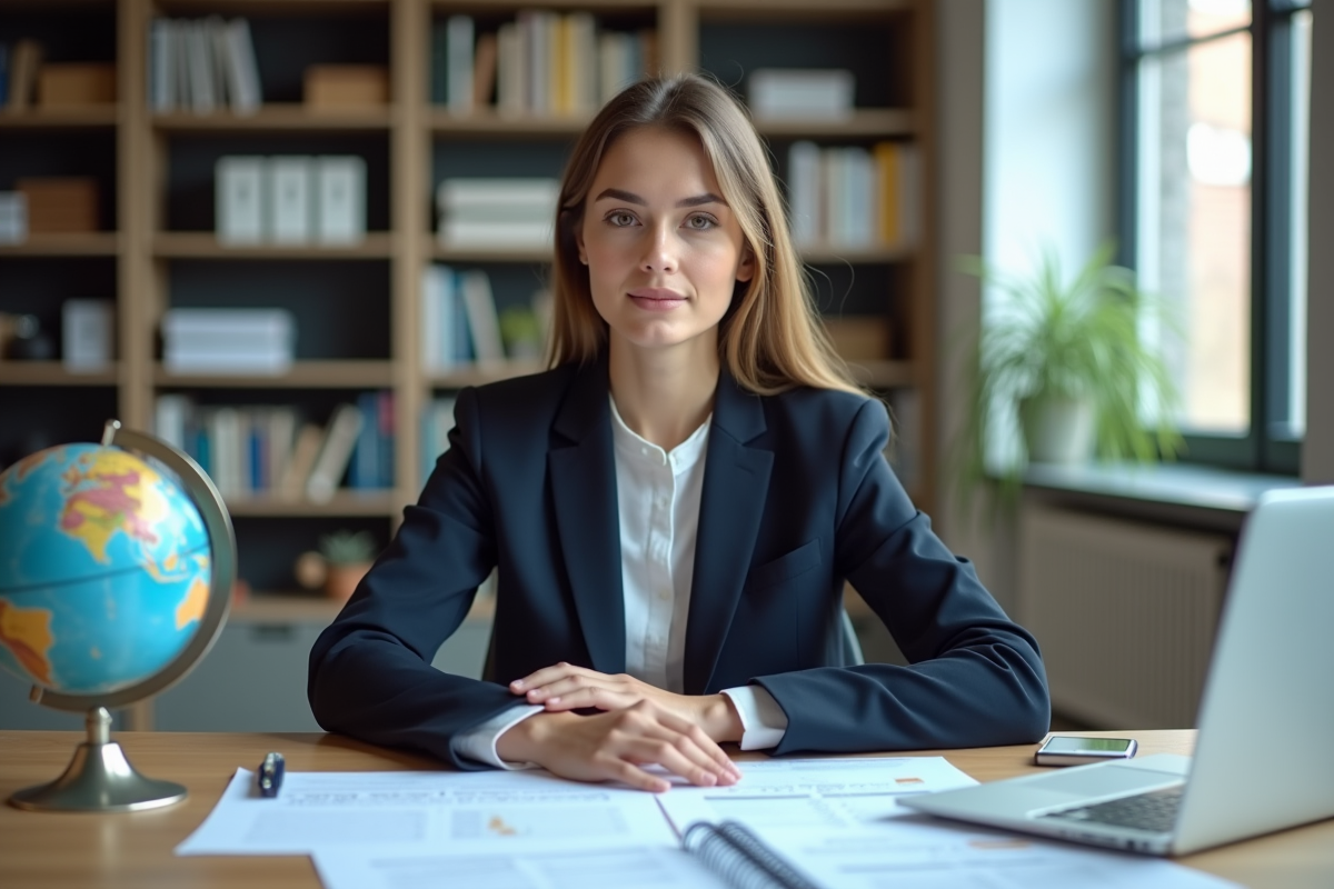 Jeune analyste politique au bureau avec documents