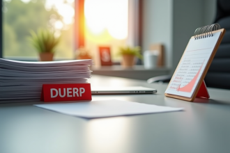 Bureau avec documents DUEPR et signe d alerte