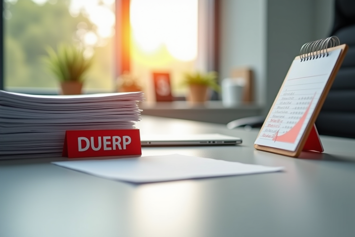 Bureau avec documents DUEPR et signe d alerte