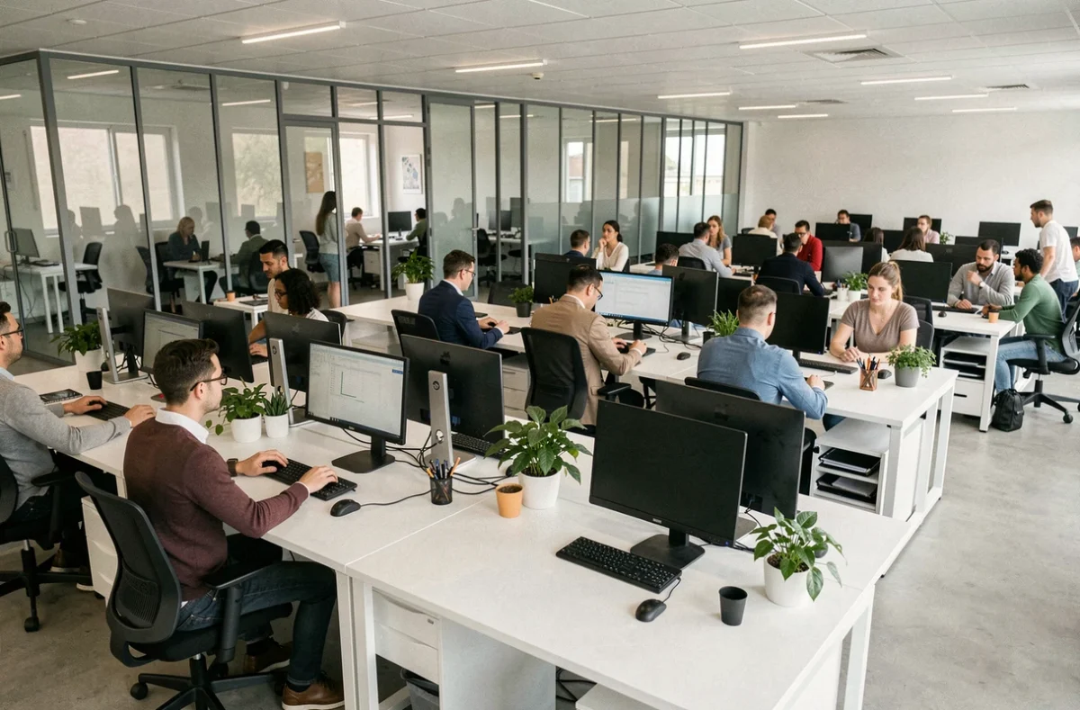 Grand espace de bureaux en open space à Toulouse adapté aux équipes de taille moyenne avec cloisons vitrées
