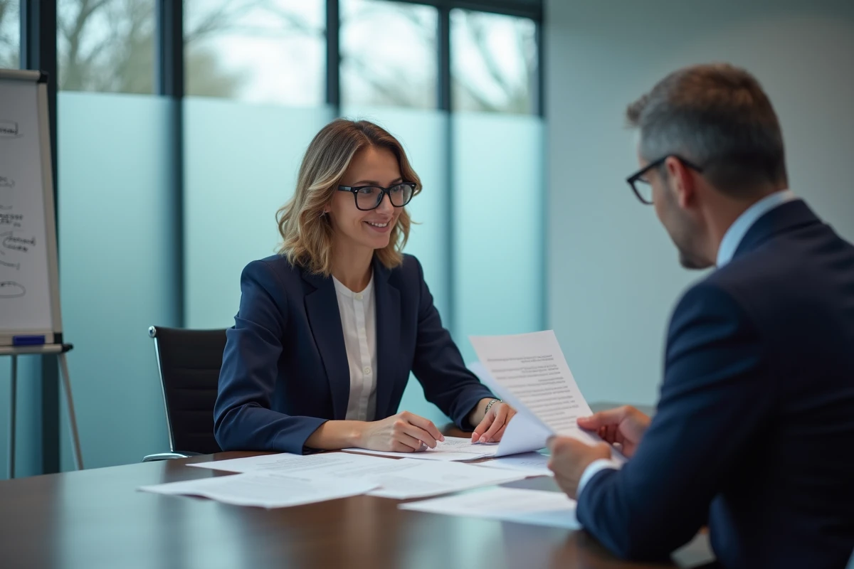 Femme consultant un avocat pour des recours légaux contre une entreprise frauduleuse