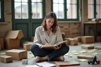 Jeune entrepreneuse française travaillant sur des prototypes low-cost dans un loft parisien, incarnant l'esprit jugaad
