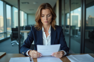 Femme d'affaires en costume dans un bureau moderne
