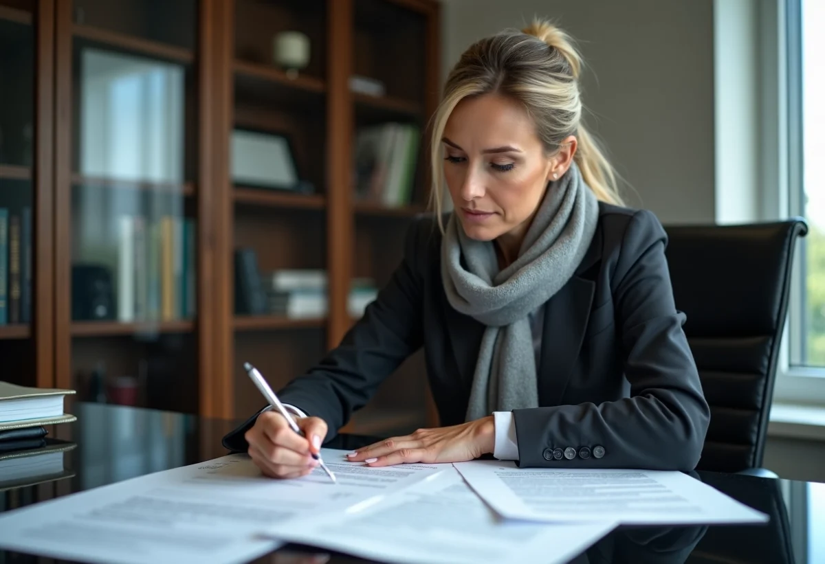 Femme d'âge moyen en blazer dans un bureau moderne