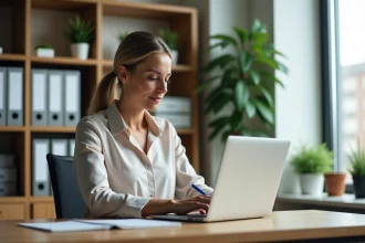 Femme d'affaires au bureau à domicile en réflexion