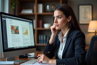 Femme professionnelle regardant des documents juridiques