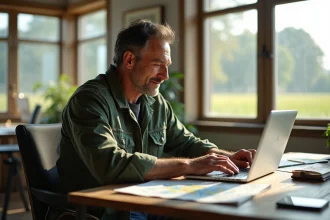 Fermeur à son bureau avec cartes et ordinateur