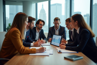 Groupe de professionnels dans un bureau moderne dynamique