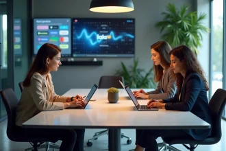 Groupe de professionnels en réunion dans une agence créative