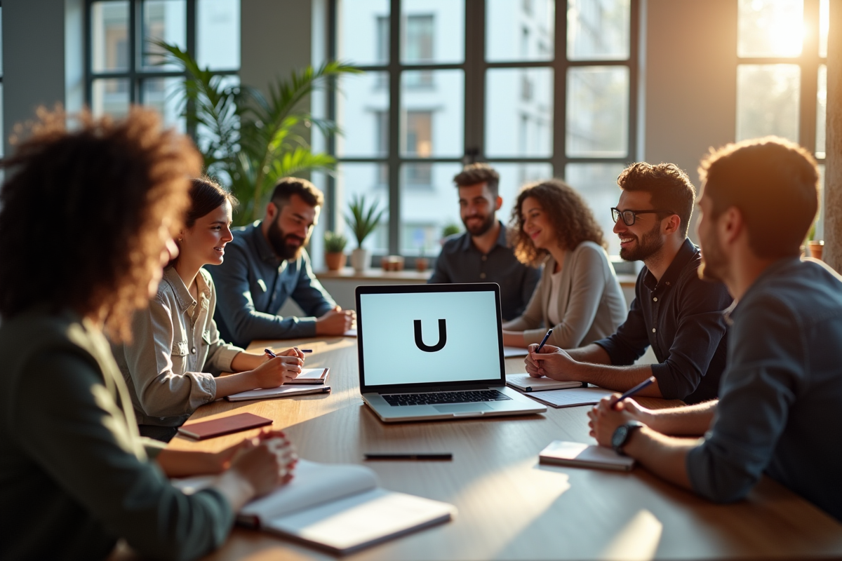 Groupe de jeunes autour d'une table discutant de carrières en U