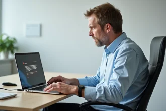 Homme d'âge moyen frustré devant un ordinateur en bureau