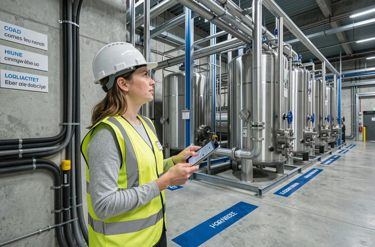 Ingénieure Veolia supervisant une usine de traitement de l'eau potable en Île-de-France