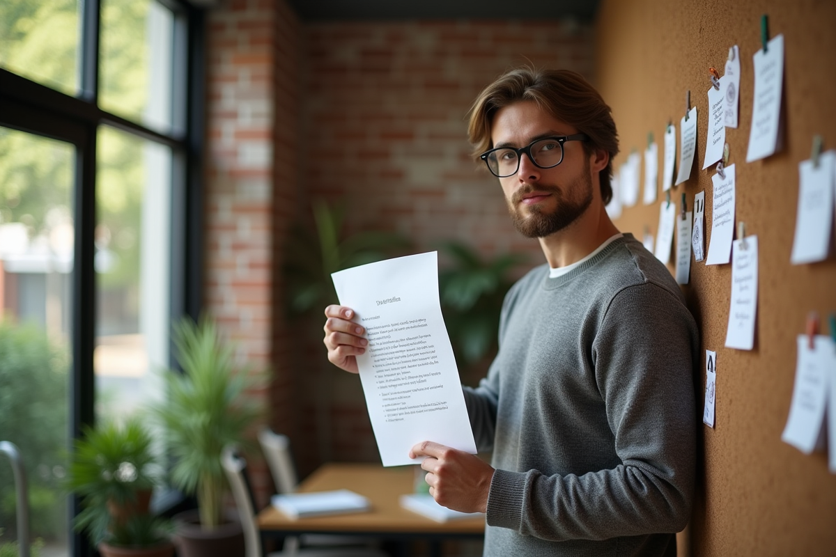 Jeune homme avec lettre circulaire près d