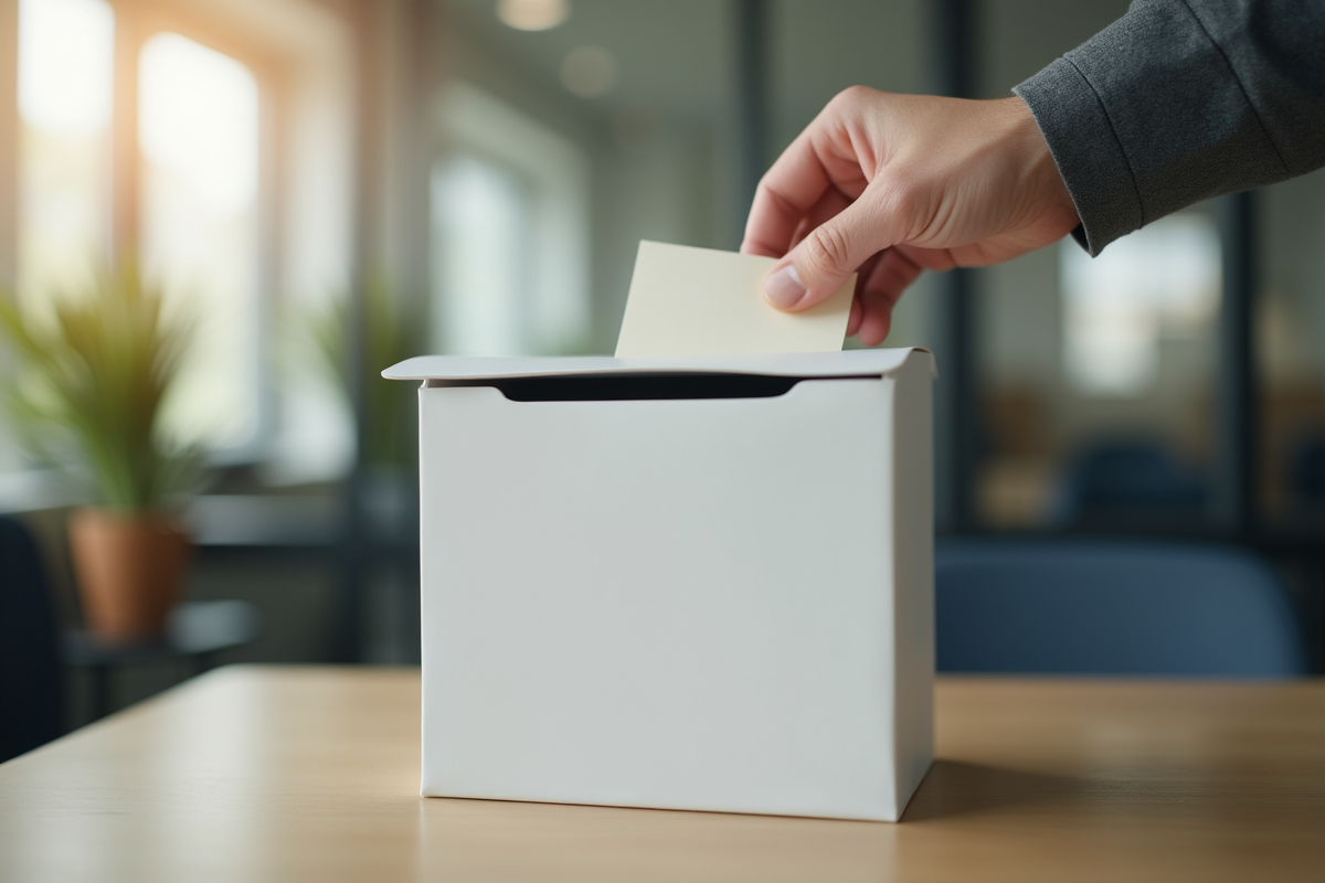 Main suggestion box avec une main glissant une lettre confidentielle