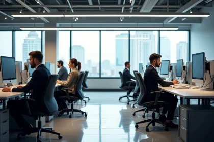 Espace de travail ergonomique avec chaises et bureaux adaptés