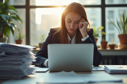 Professionnel inquiet au bureau face à l'incertitude financière