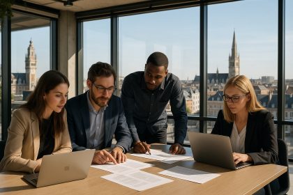 Groupe de professionnels collaborant dans un bureau lumineux à Lille
