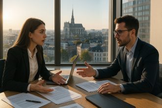 Photo hyperrealiste de deux professionnels à Amiens en discussion