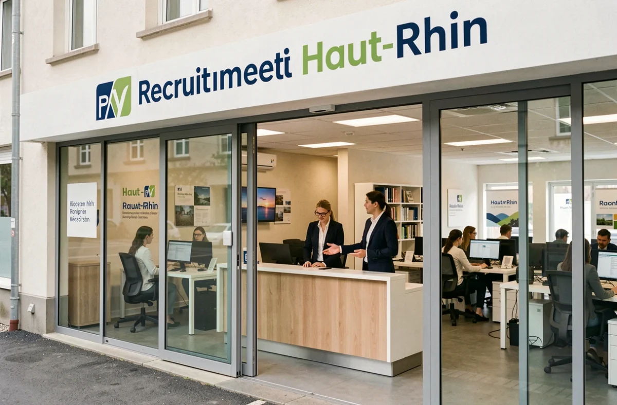 Agence Randstad implantée dans le Haut-Rhin avec une équipe de conseillers accueillant des candidats