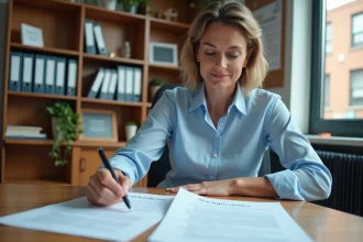 Responsable associative relisant les statuts de son association avant d'embaucher un premier salarié