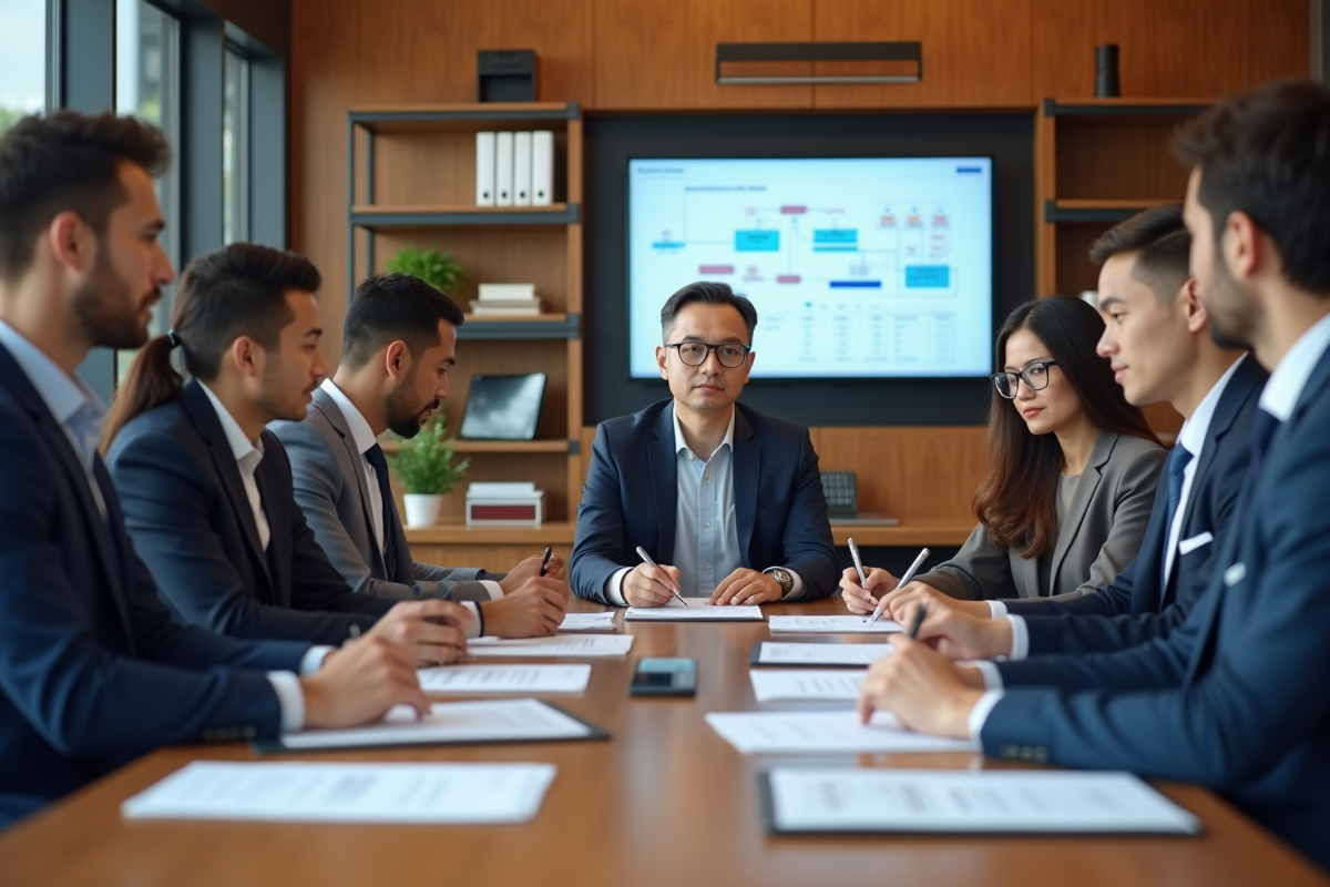 Professionnels d'entreprise signant des documents en réunion