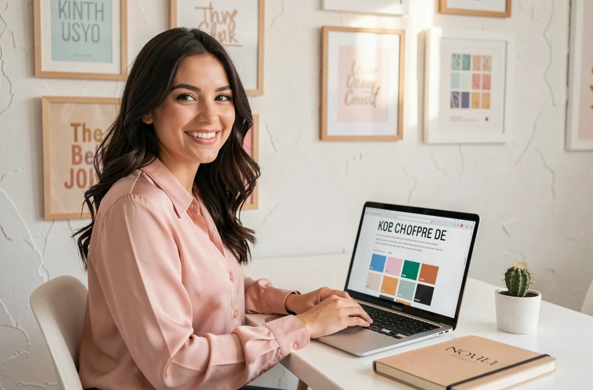 Sarah El Gharbi, créatrice de sites web, travaillant sur un projet de design graphique et de typographie