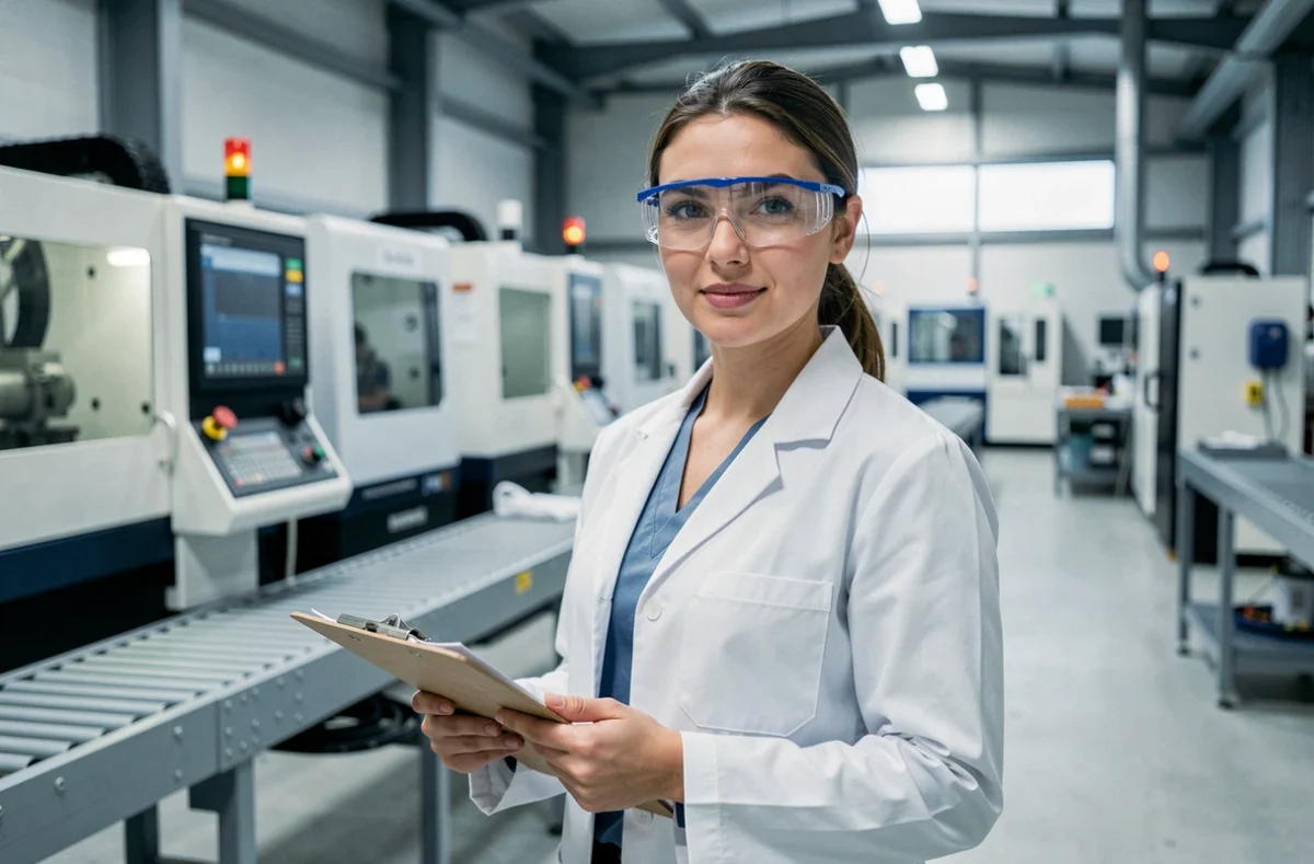 Ingénieure industrielle dans une usine de Colmar, illustrant Satis Jobs Center Industrie spécialisé dans le bassin colmarien